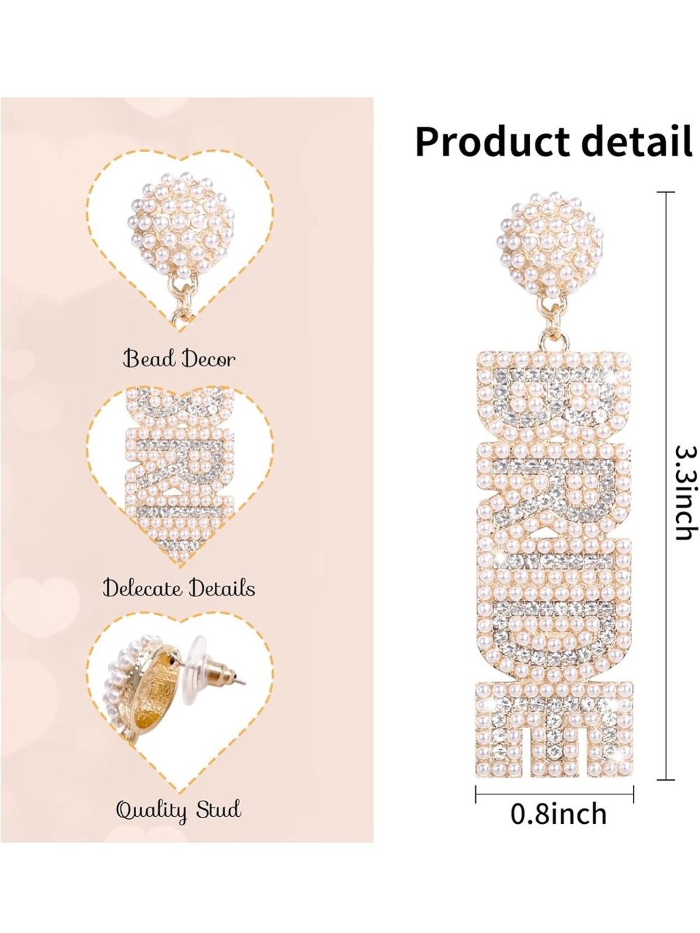 Anthropologie Gold and Pearl 'BRIDE' Crystal Drop Earrings - Picture 3 of 4